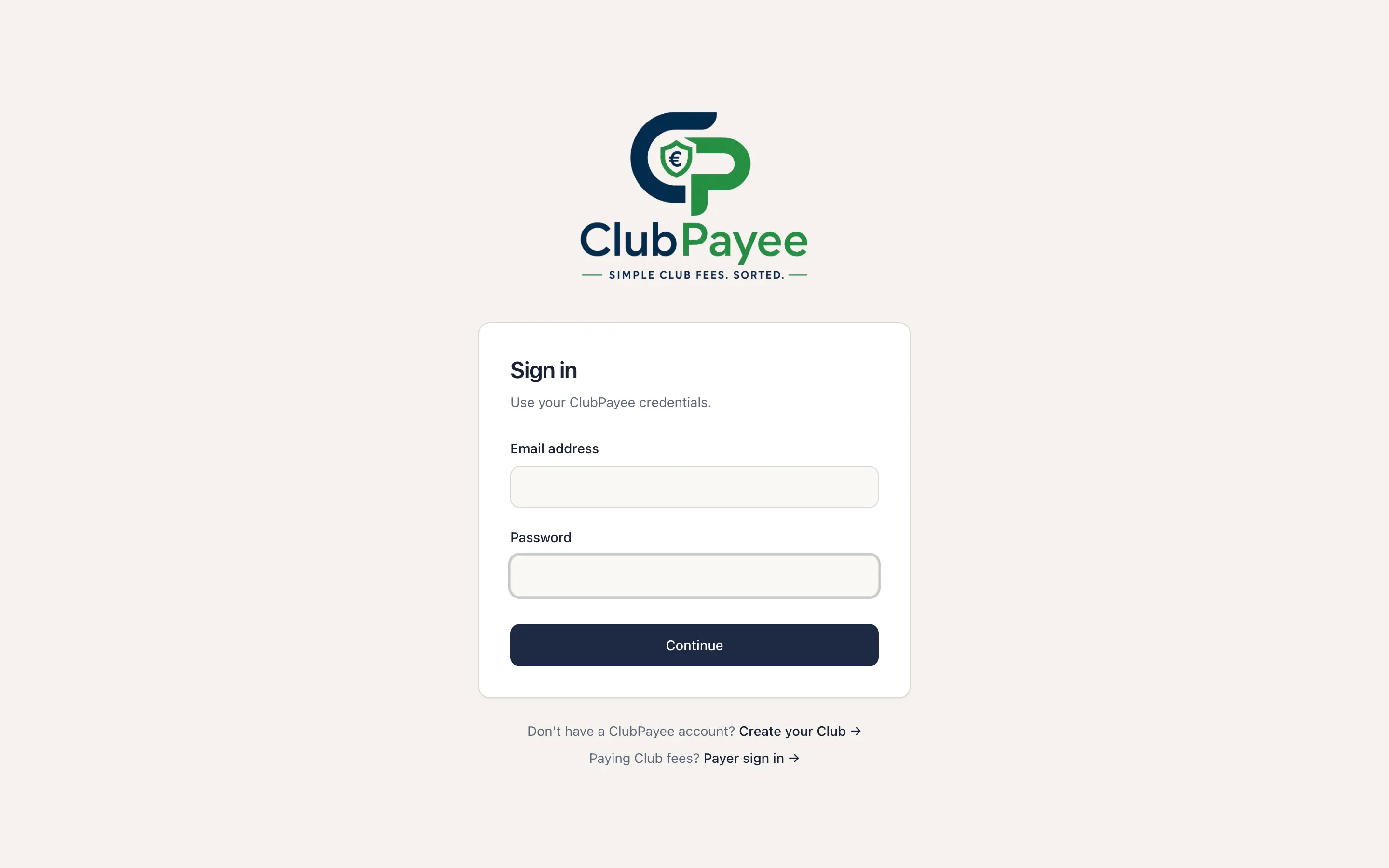 Administrator email and password sign-in form