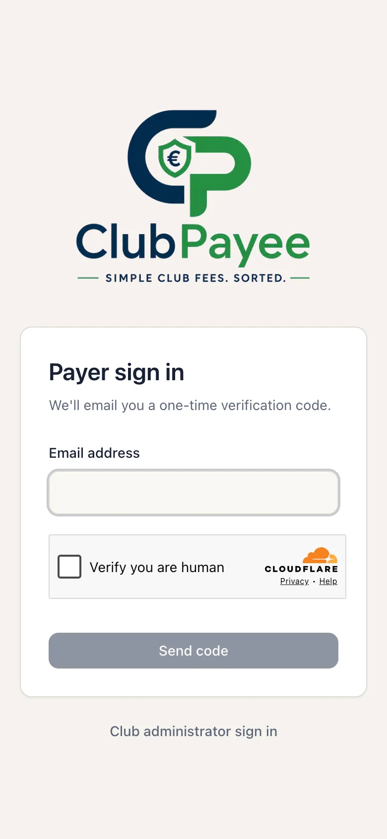 Payer sign-in email form and ordinary security check